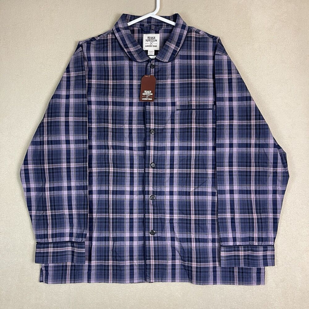 Lands End x Blake‎ Shelton Pajama Shirt Mens Extra Large Blue Poplin Plaid NWT